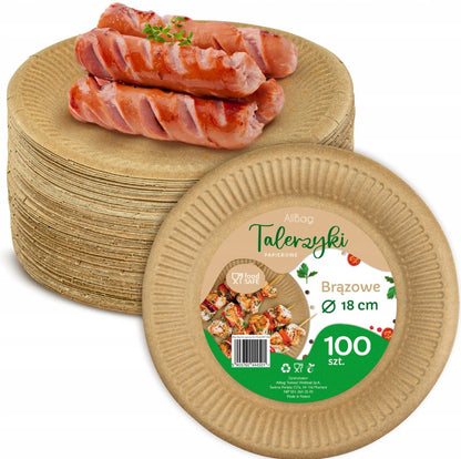 Ekologiczne talerze papierowe 18 cm, zestaw 100 sztuk, idealne do cateringu i imprez plenerowych