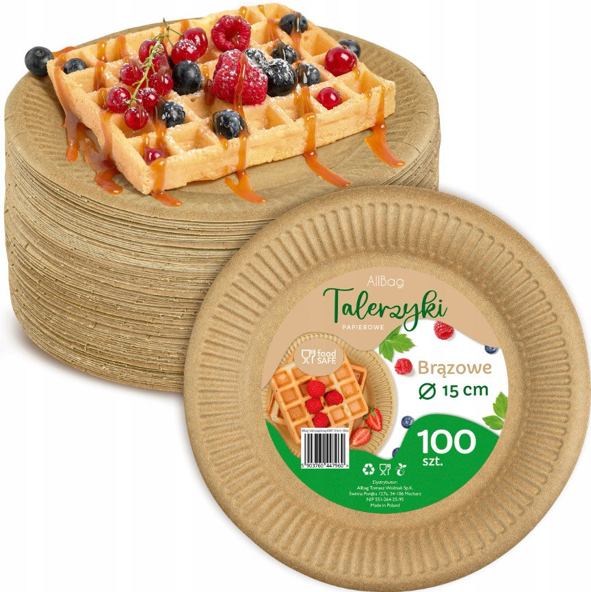 Talerzyki papierowe 15 cm, deserowe, zestaw 100 sztuk, idealne na grilla i imprezy plenerowe