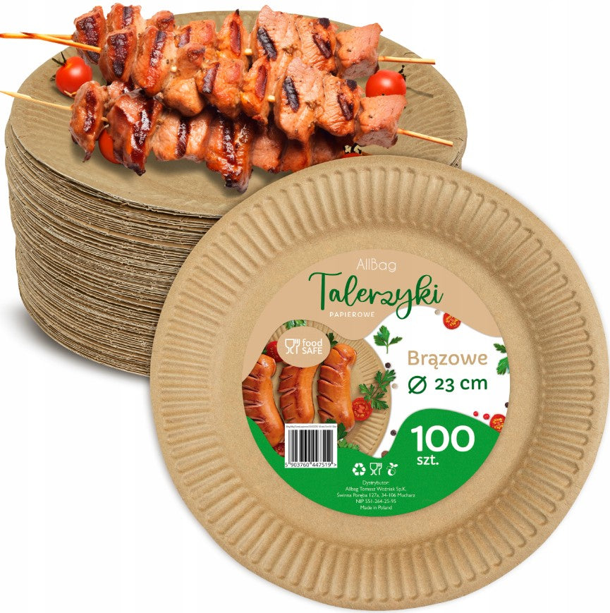 Talerzyki z trzciny 23 cm, ekologiczne, zestaw 100 sztuk, idealne na grilla i imprezy plenerowe