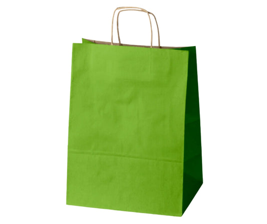Torba papierowa jasnozielona z uchwytem skręcanym, wymiary 305x170x425 mm, ekologiczna i wytrzymała – b2b allbag
