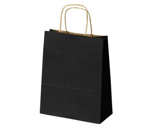 Torba papierowa czarna 180x80x225 mm z uchwytem skręcanym, elegancka i uniwersalna do pakowania produktów
