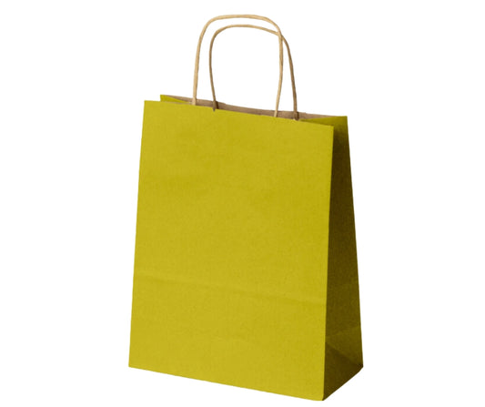 Torba papierowa żółta 180x80x225 mm z uchwytem skręcanym, do pakowania drobnych produktów i upominków