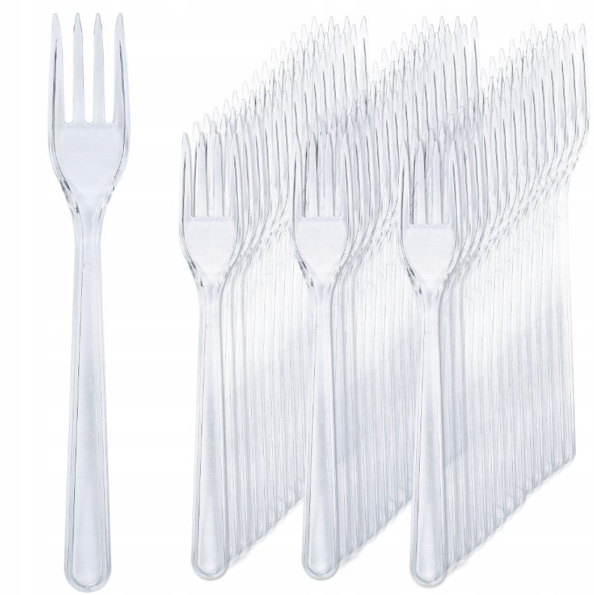 Wielorazowe widelce plastikowe grube, zestaw 50 sztuk, wytrzymałe sztućce do cateringu i imprez