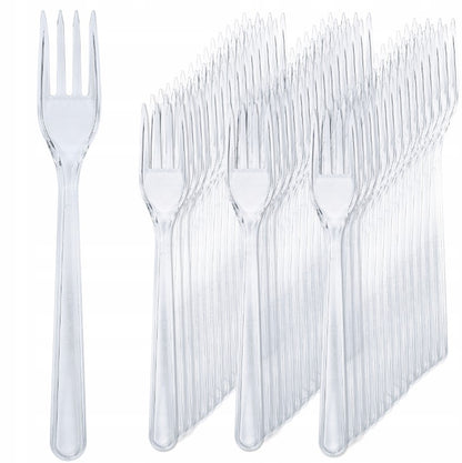 Wielorazowe widelce plastikowe grube, zestaw 50 sztuk, wytrzymałe sztućce do cateringu i imprez