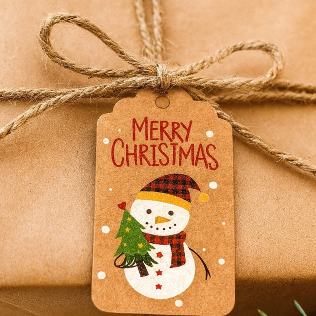 Christmas paper gift tags - 50 pcs + 50 strings 