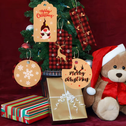 Świąteczne papierowe winietki prezentowe - 50szt + 50 sznureczków