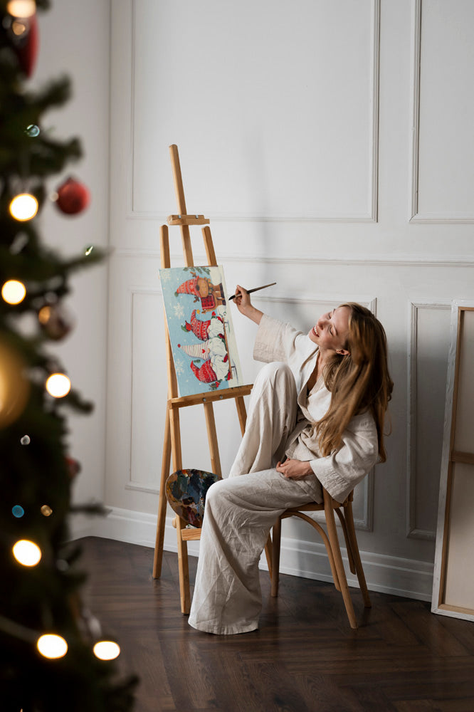 Malowanie po numerach "Świąteczne skrzaty" 40x50 cm + Rama, ŚWIĄTECZNE OBRAZY